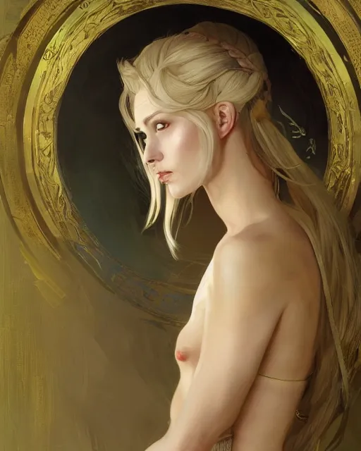 Prompt: '' Portrait of Beautiful blonde Slavic woman in her early 30’s, league of legends, LOL, fantasy, d&d, digital painting, artstation, concept art, sharp focus, illustration, art by greg rutkowski and alphonse mucha ''