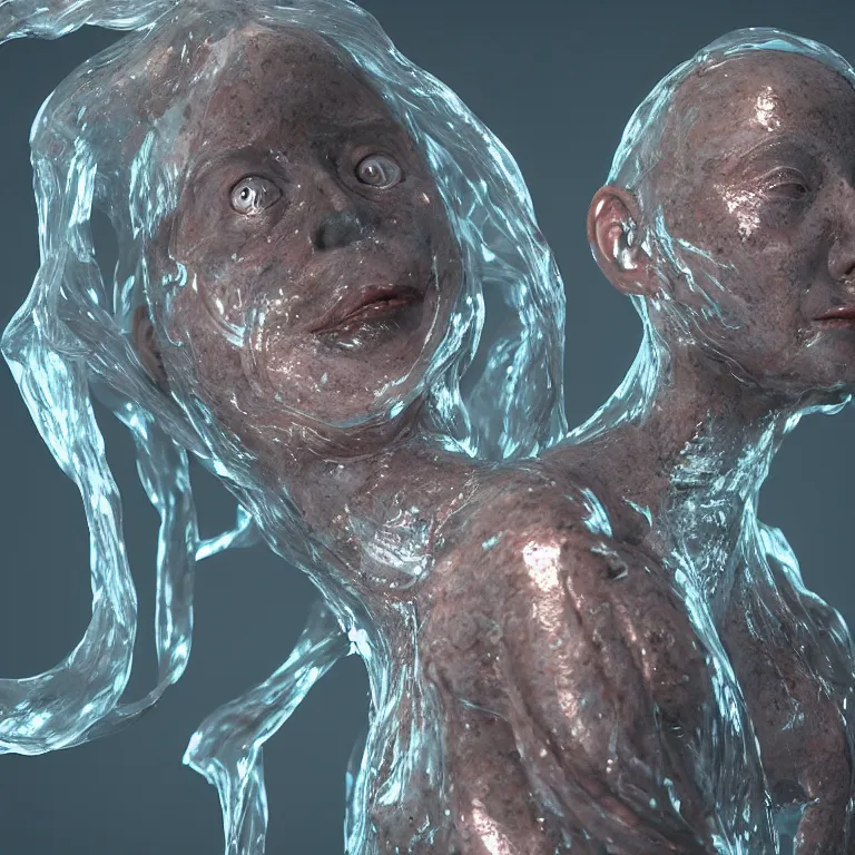 Image similar to octane render portrait by wayne barlow and carlo crivelli and glenn fabry, a newly discovered deep sea bioluminescent creature made out of clear plastic bags, cinema 4 d, ray traced lighting, very short depth of field, bokeh