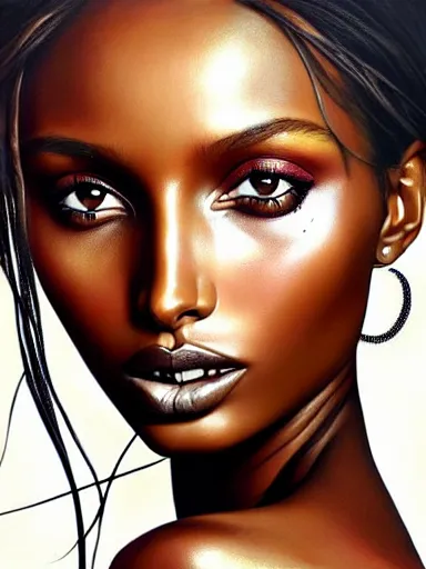 Image similar to portrait of jasmine tookes with a floral background : : painted by artgerm, karol bak, artur bordalo, sandra chevrier : : portrait, character, illustration, hyperrealism, photorealism