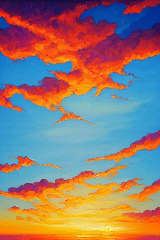 Prompt: beautiful oil painting ocean sky sunset, painted by jeremiah ketner and James Gurney