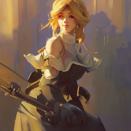 Image similar to greg manchess portrait painting of violet evergarden as overwatch character, totally whack, medium shot, asymmetrical, profile picture, organic painting, sunny day, matte painting, bold shapes, hard edges, street art, trending on artstation, by huang guangjian and gil elvgren and sachin teng