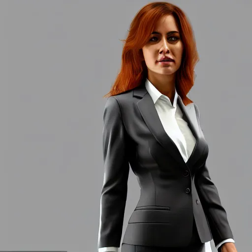 Image similar to amazonian woman in business attire, realistic, high resolution, artstation