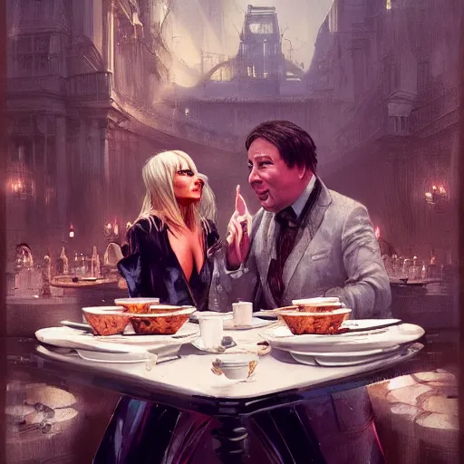 Prompt: jodie marsh & Michael mcintyre tea at the ritz, greg rutkowski