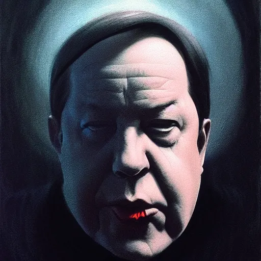 Prompt: concept portrait of bill hicks smoking, dark atmosphere, lovecraftian setting, lynchian atmosphere, film noir, concept art, art by kuvshinov ilya and zdislav beksinski and wayne barlowe