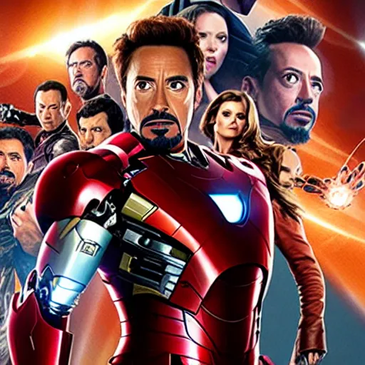 Prompt: iron man holding the entire mcu plot and movies.