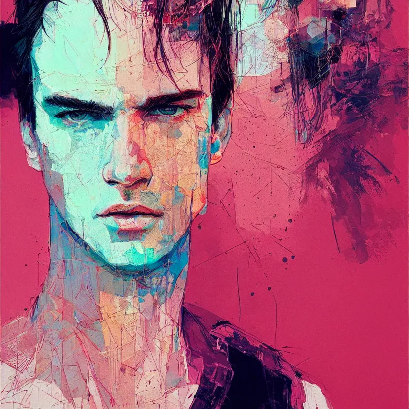 Image similar to close up portrait painting of a male in nineties street styling, concept art, intricate details, aesthetically pleasing pastel colors, art by conrad roset, impressionism, portrait