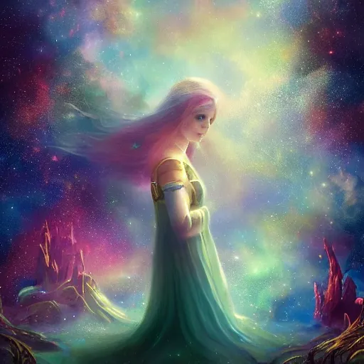 Image similar to somewhere in the cosmos we shall meet beautiful magical details and accents, astral cosmic illustration, by pablo amaringo, amazing background, cinematic lighting, colorful textured detail, wonderland storybook illustration, sharp images, 3 - d 8 k, high resolution, in the style of anne stokes, tom bagshaw, alexis franklin, elena masci, pawel rebisz