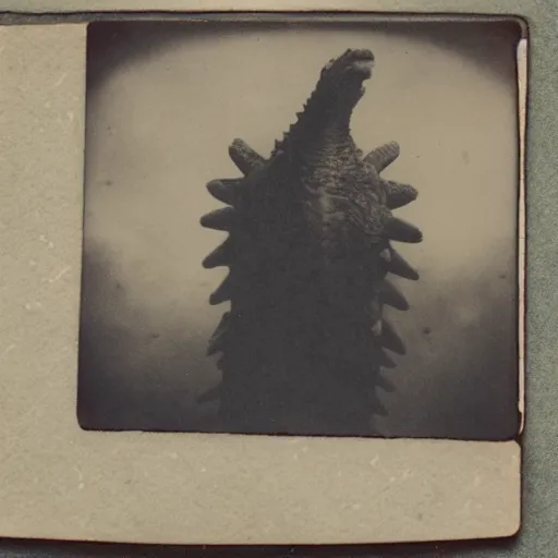 Image similar to tintype photo, underwater, Godzilla