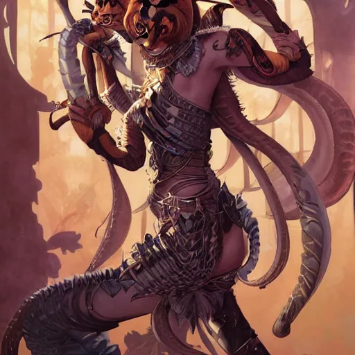 Prompt: portrait of young cool slim tigress tiger beast-girl catgirl tabaxi wearing leather armor by Yoshitaka Amano and artgerm and greg rutkowski and alphonse mucha and andrei riabovitchev and Rossdraws and Bluesssatan and Mandy Jurgens and Stjepan Sejic