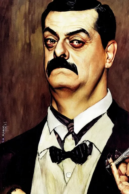 Image similar to portrait of gomez addams from the addams family painted by norman rockwell