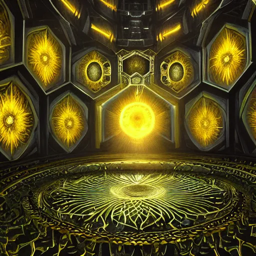 Image similar to a detailed picture of the elevator to hell surrounded by a field of black lotus flowers with petals in a fibonacci sequence, in the style of magic the gathering, highly detailed, digital painting, god rays, volumetric lighting, octane render, 4 k resolution, art by adam paquette and johann bodin and jason rainville