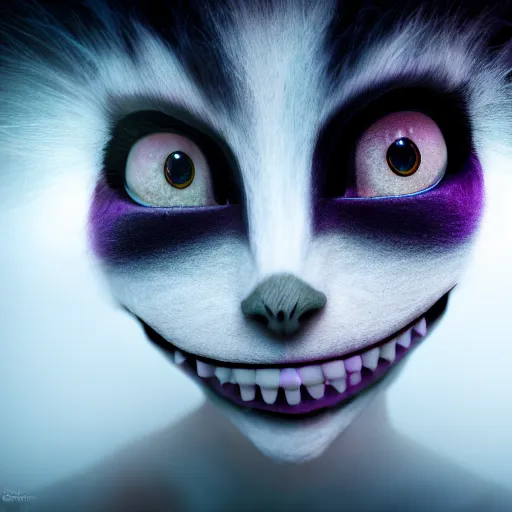 Image similar to vanishing cheshire cat, volumetric lighting, wispy fog, vanishing, diaspora, modelsociety, radiant skin, huge anime eyes, rtx on, perfect face, intricate, sony a 7 r iv, symmetric balance, polarizing filter, photolab, lightroom, 4 k, dolby vision, photography award