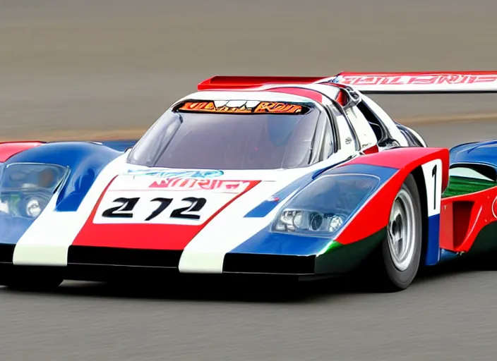 Image similar to Dauer 962 LeMans road car racing down high way motion blur front side view