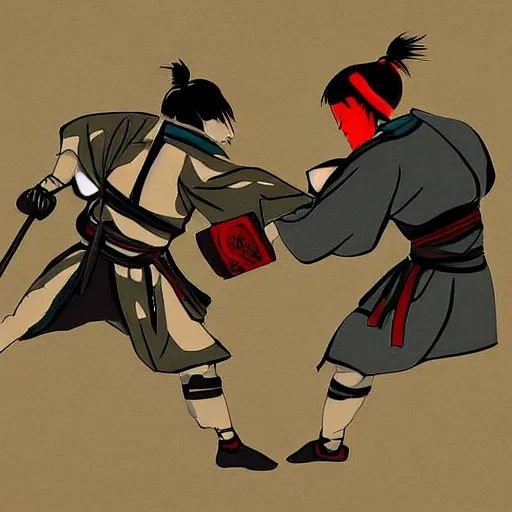 Prompt: 2 samurais fighting each other, Digital art