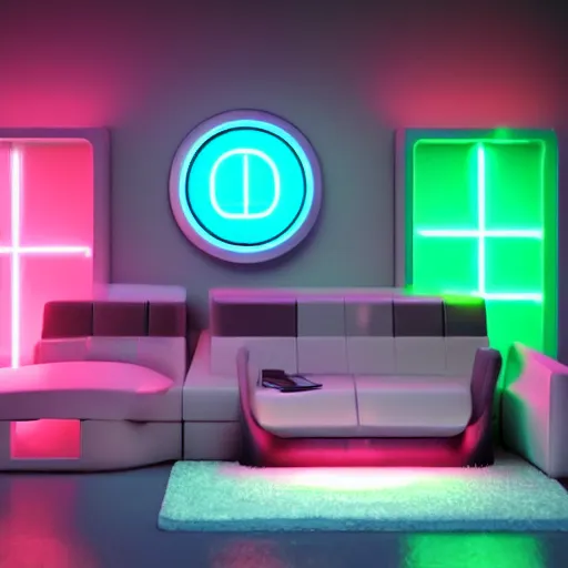 Prompt: futuristic neon lighted furniture, highly detailed, realistic, rendered in octane, unreal engine