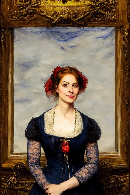 Prompt: a true-to-life portrait of Lisa Vicari against a backdrop of a time portal painted by John Everett Millais, real-life accurate, photoshoot