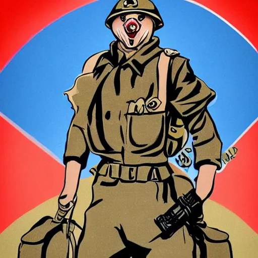 Image similar to fox animal dressed as a soldier in the style of a ww 2 propaganda poster