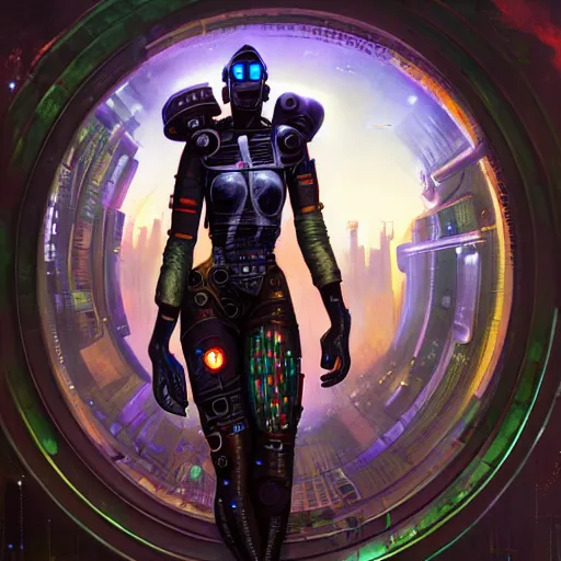 Image similar to a dogon cyberpunk hacker, steampunk stargate by greg rutkowski and android jones in a surreal portrait style, oil on canvas, ancient cyberpunk 8k resolution