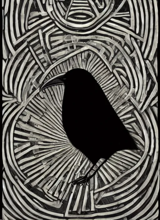 Image similar to black gold silver, crow portrait!!!!!, symmetrical, award - winning painting, abstract, gold and silver shapes, rectangles, geometry, elegant, luxurious, beautiful, pitch black background, dali