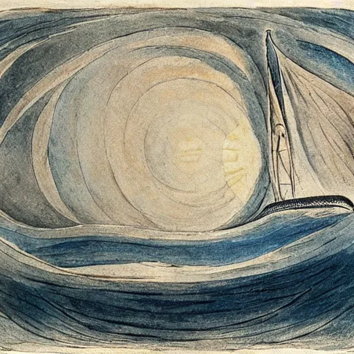 Prompt: born before the wind, so much younger than the sun, sailing into the mystic, in the style of william blake