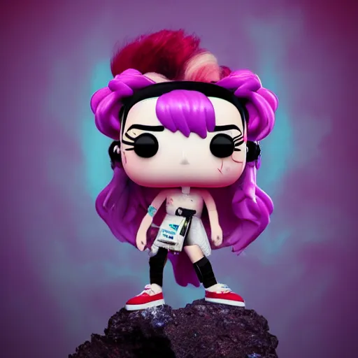 Image similar to Grimes as a Funko pop, photorealistic imagery, trending on artstation, vivid colors, lambent lighting, 4k, 8k, 35mm photography.