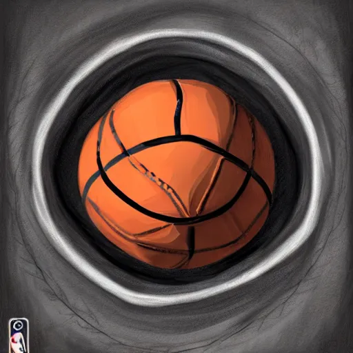 Image similar to a mimic disguised as a basketball inside of a cave gnarling it's teeth, fantasy, digital painting