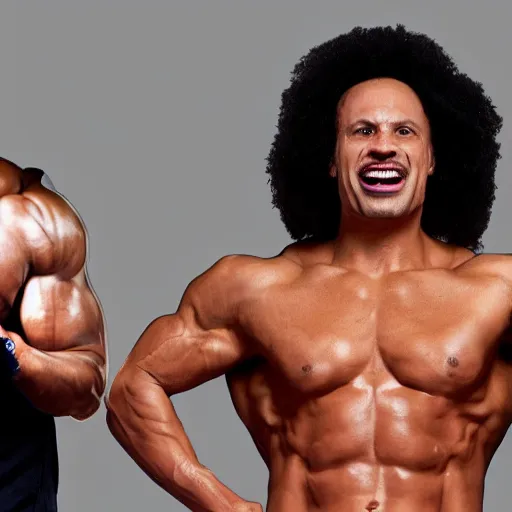 Prompt: BodyBuilder with EricAndre!! in his stomach, Screaming into Air, 4K