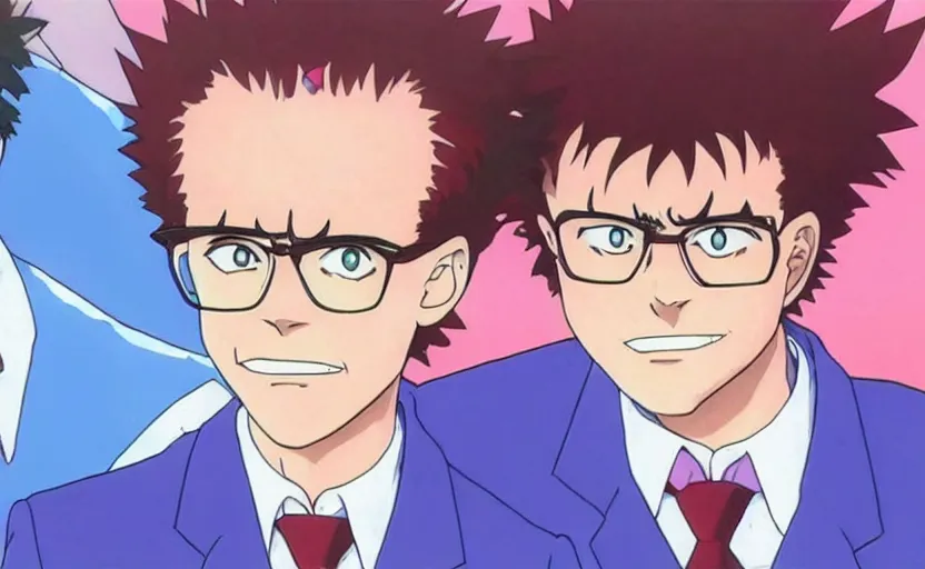 Prompt: Dr. Steve Brule in Neon Genesis Evangelion, anime by Gainax