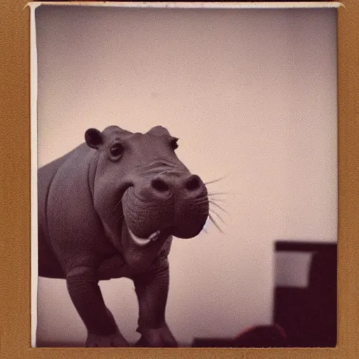 Prompt: a hippo twerking on stage polaroid