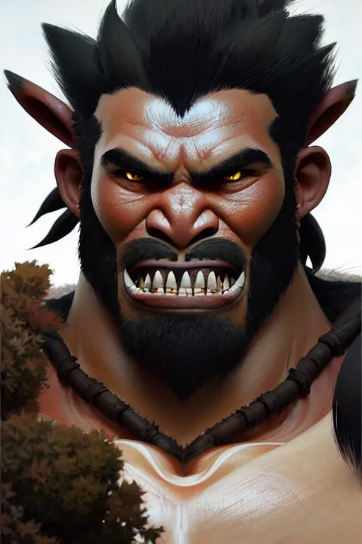 Image similar to orc barbarian male, finely detailed perfect face, exquisite details, earth magic, mid view, design on a white background, by studio muti, greg rutkowski makoto shinkai takashi takeuchi studio ghibli