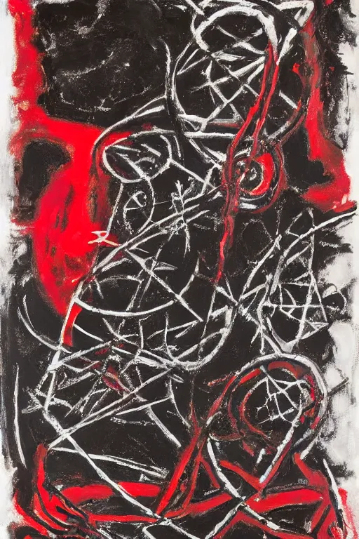 Image similar to a black and red crimson biomechanical talisman of eternal knowledge, aurora borealis, eclipse by maggi mcdonald, jackson pollock, mark rothko, sabina klein