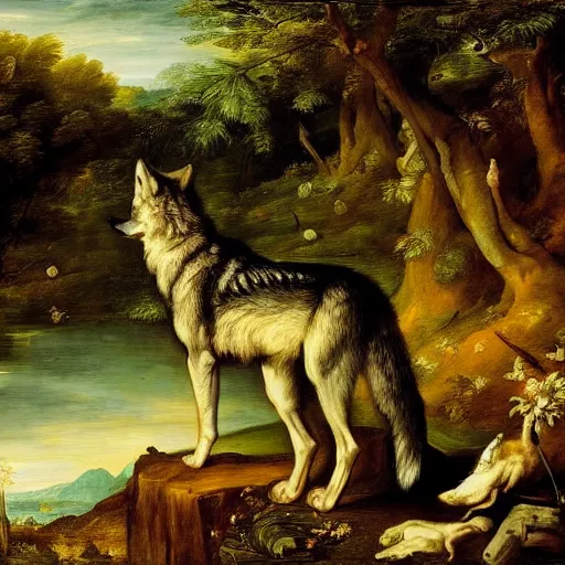 Image similar to A portrait of a wolf, by Jan Brueghel the Elder, Thomas Cole, and Carl Friedrich Deiker