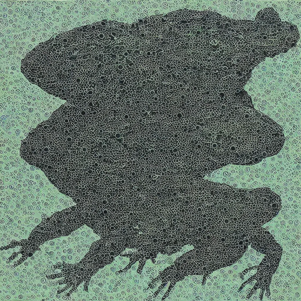 Image similar to toads, big toad, mechanical artwork, technical, abstract, acrylic, oil, circuit board, clay, lines, vektroid, dots, drips, dimensions, tears, leaks, glitches, geometry, data, datamosh, motherboard, minimal, vinyl, code, cybernetic, painting, dark, eerie, cyber