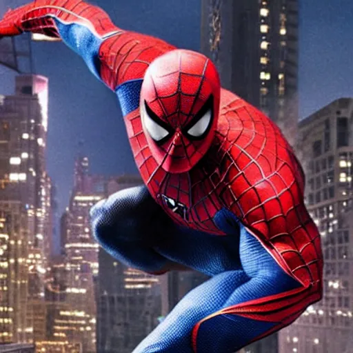 Image similar to Dwayne Johnson as Spiderman , film still