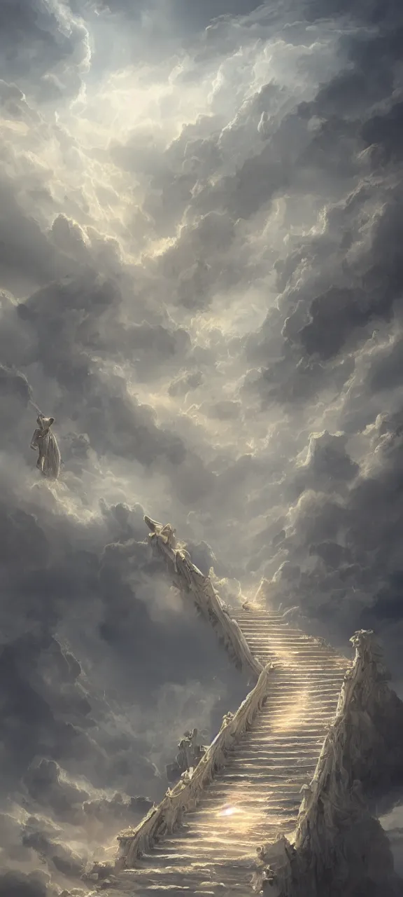 Prompt: stairway ladder to heaven angels ascending artstation ethereal atmospheric epic clouds rays concept art