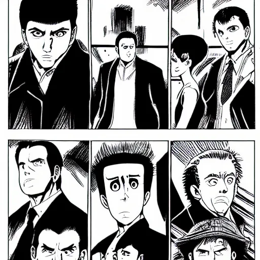 Prompt: The Sopranos created by Kishimoto pen and ink Manga panel action sequence