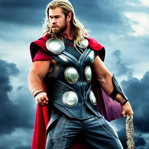 Prompt: chris hemsworth as thor is holding a duck, highly detailed, realistic face, 4k, hd