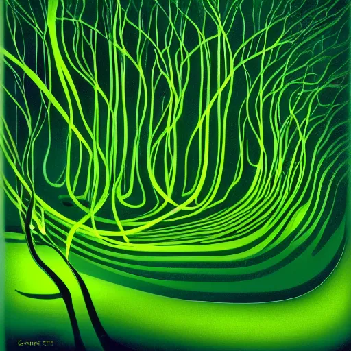 Image similar to nervous system immersed in green liquid, animated film, stylised, illustration, by eyvind earle, scott wills, genndy tartakovski