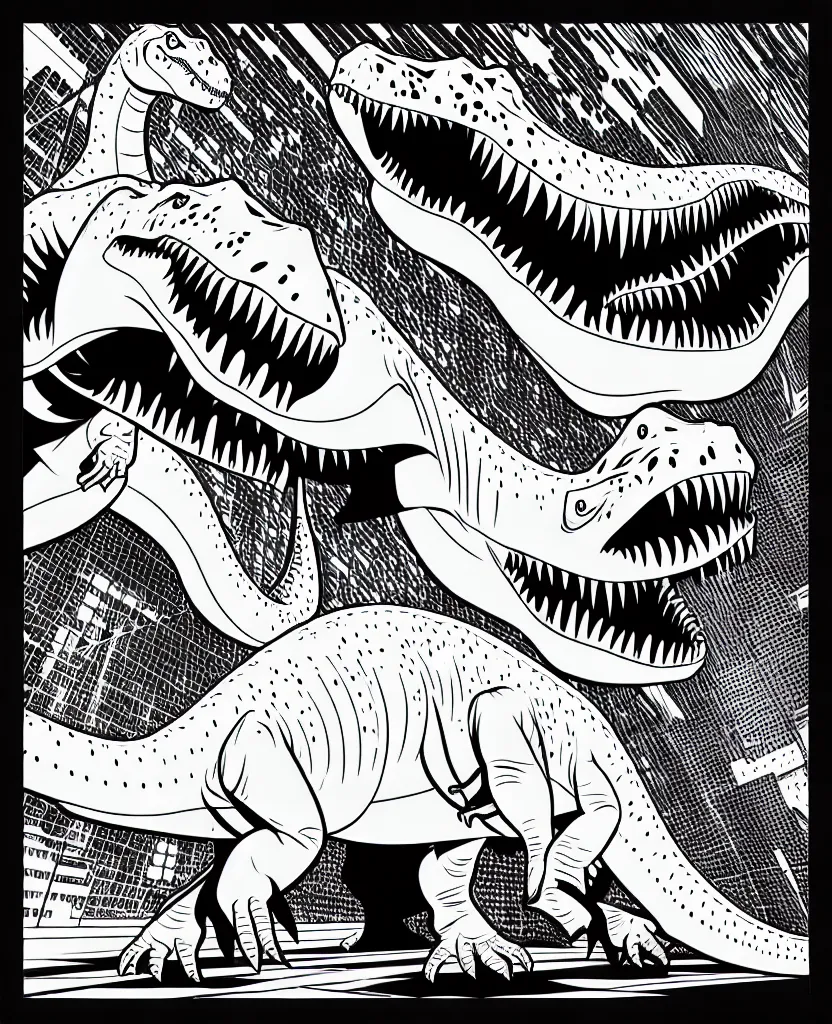 Image similar to one trex dinosaur, symmetrical, accurate, simple clean lines, black and white, coloring book, comic book, graphic art, line art, vector art, by martina matteucci, pavel shvedov, peter lundqvist, diane ramic, christina kritkou, artstation