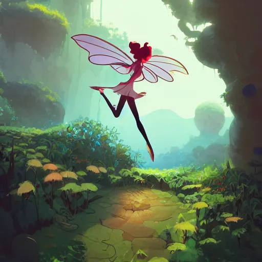 Prompt: a beutiful fairy, poetic setting, dreamlike, artstation, elegant, highly detailed, digital painting, concept art, smooth, sharp focus, illustration, art by don bluth and michel ocelot and makoto shinkai and tom whalen and atey ghailan and akihiko yoshida