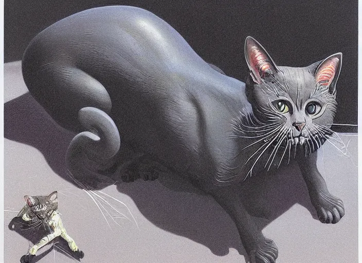 Prompt: a picture of an horrific cat that has spider! legs and eyes, art by wayne barlowe