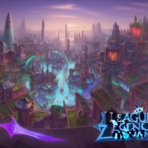 Image similar to City of Zaun, League of Legends, by Roger Magrin