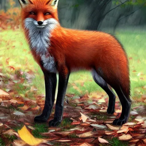 Prompt: fox standing on fallen leaves art by wlop