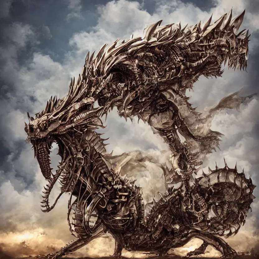 Image similar to a gigantic skeleton dragon motorcycle, advertisement photography, artstation, digital art,