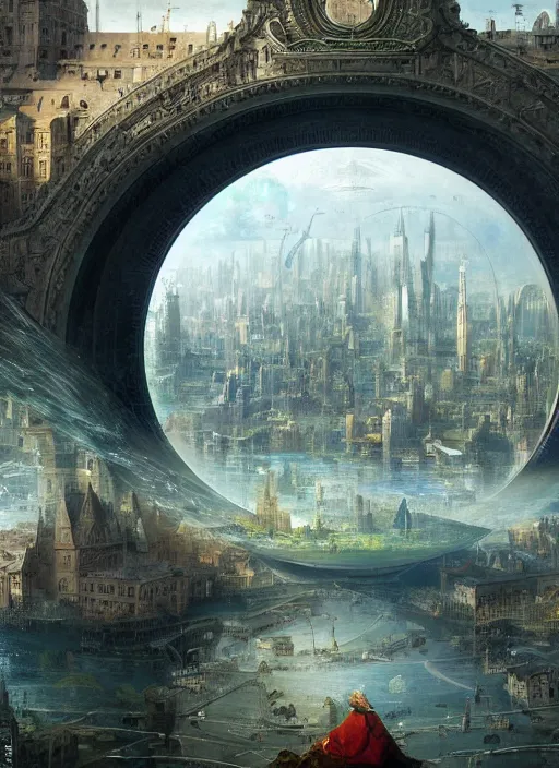 Prompt: a giant water bubble with a reflection of a city, modern fine art, fractal, intricate, elegant, highly detailed,, by jheronimus bosch and greg rutkowski,