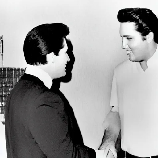 Image similar to photograph of elvis presley! shaking hands with nikita khrushchev!!