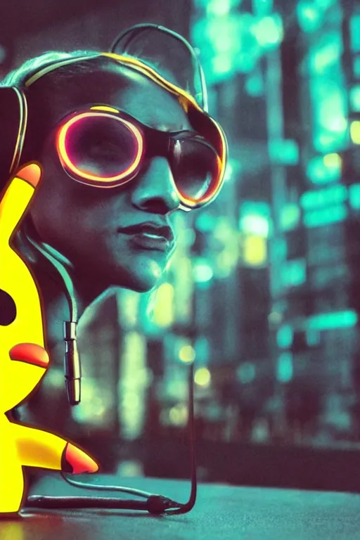 Image similar to Cyberpunk Pikachu wearing headphones