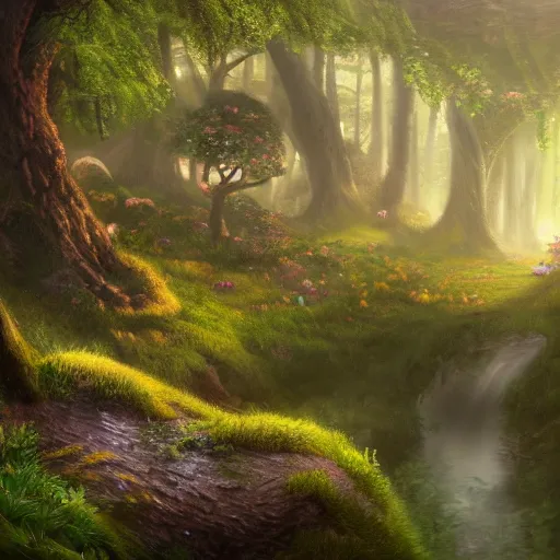 Image similar to Fairy forest landscape, 8k, detailed, concept art, trending on artstation