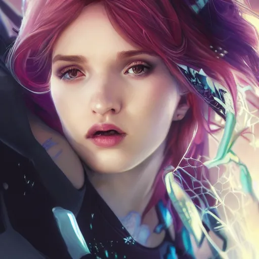 Image similar to ultra realistic illustration, bella thorne as spidergwen anime, intricate, elegant, highly detailed, digital painting, artstation, concept art, smooth, sharp focus, illustration, art by artgerm and greg rutkowski and alphonse mucha and wlop