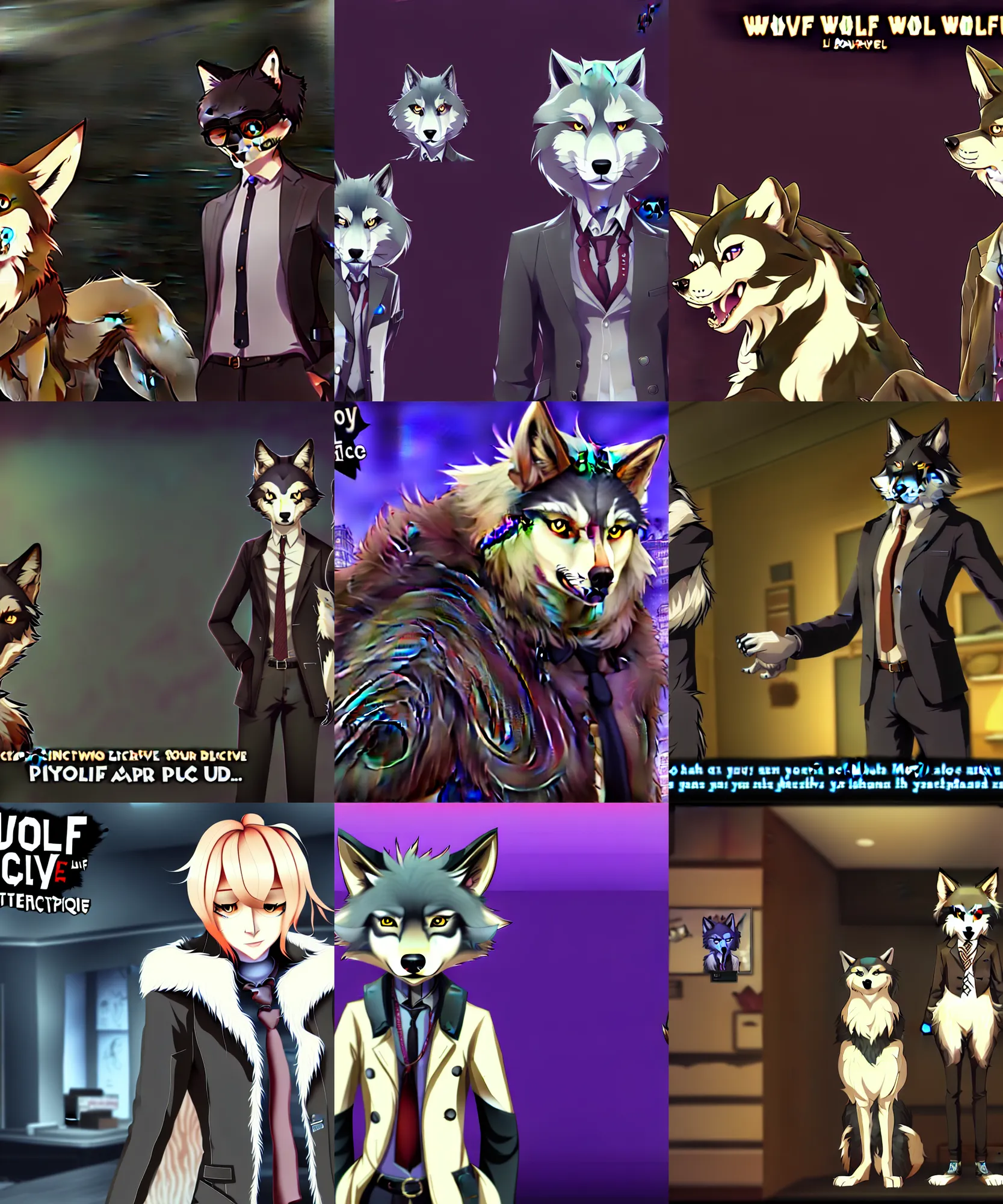 Image similar to furry - wolf - detective - fursona uhd ue 5 visual novel pc game screenshot